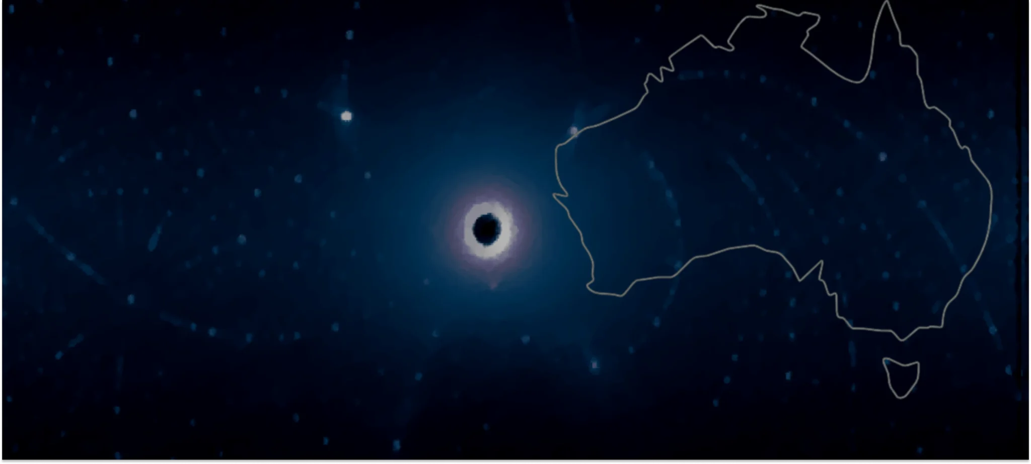 Starry sky with black hole and Australia map