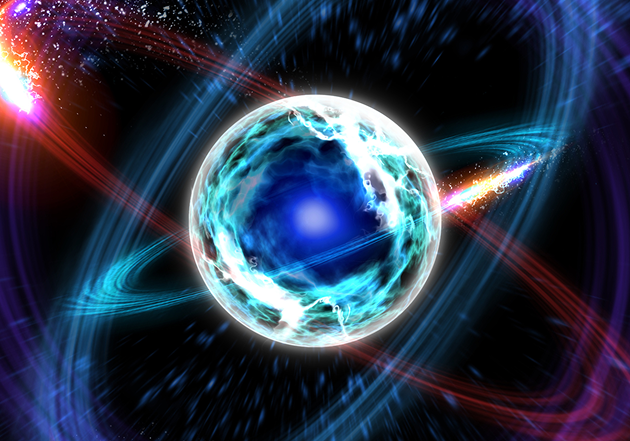 Glowing particle with swirling energy trails